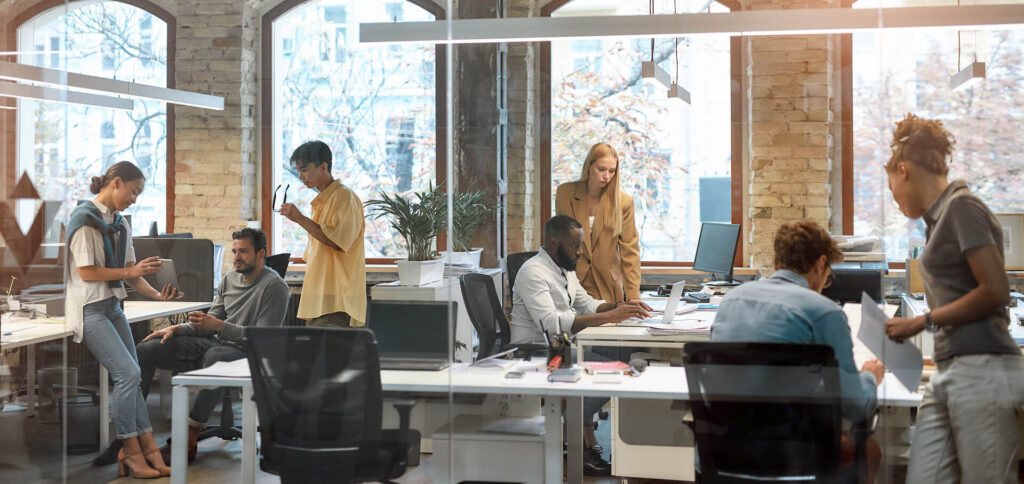 People work in office environment