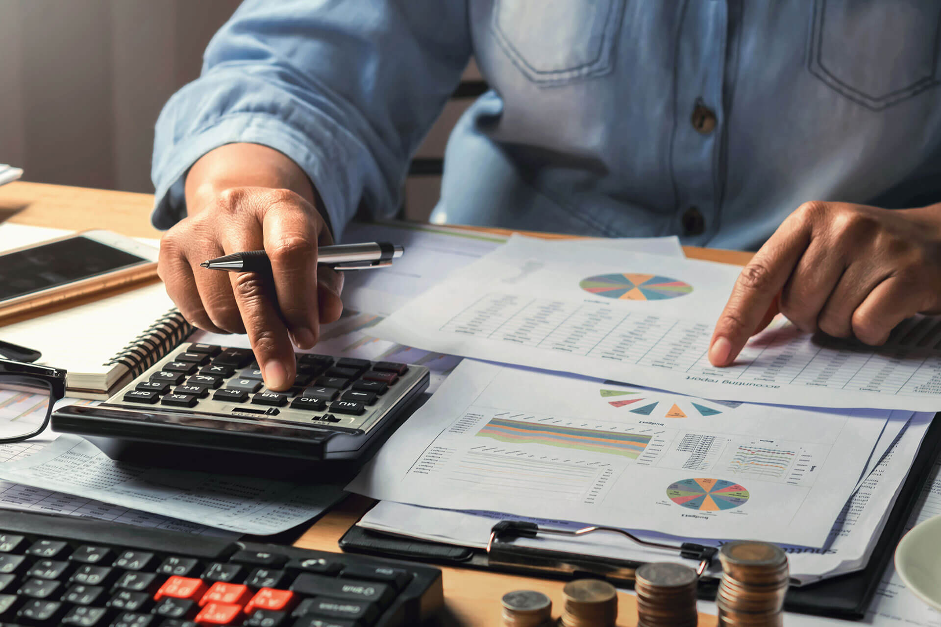 Man calculates his finances