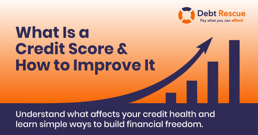 what is a credit score and how to improve it with a arrow moving up towards improvement